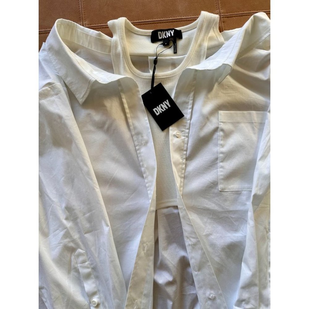 DKNY Cotton Poplin women’s buttoned closure oversized Top shirt size M - Picture 9 of 10